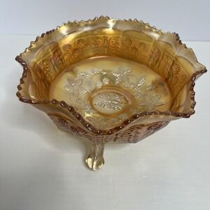 Antique 1910s Fenton Butterfly & Berry Centerpiece Carnival Glass Bowl